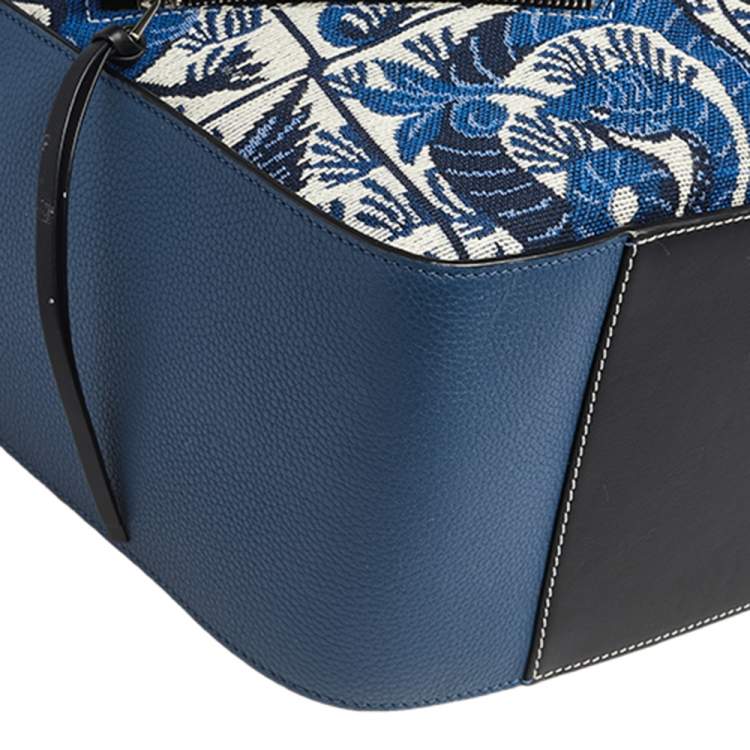 Pre Owned Loewe Black/Blue Bird Jacquard Canvas and Leather Hammock Bag