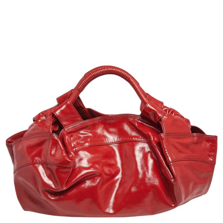 Pre Owned Loewe Red Patent Leather Aire Hobo