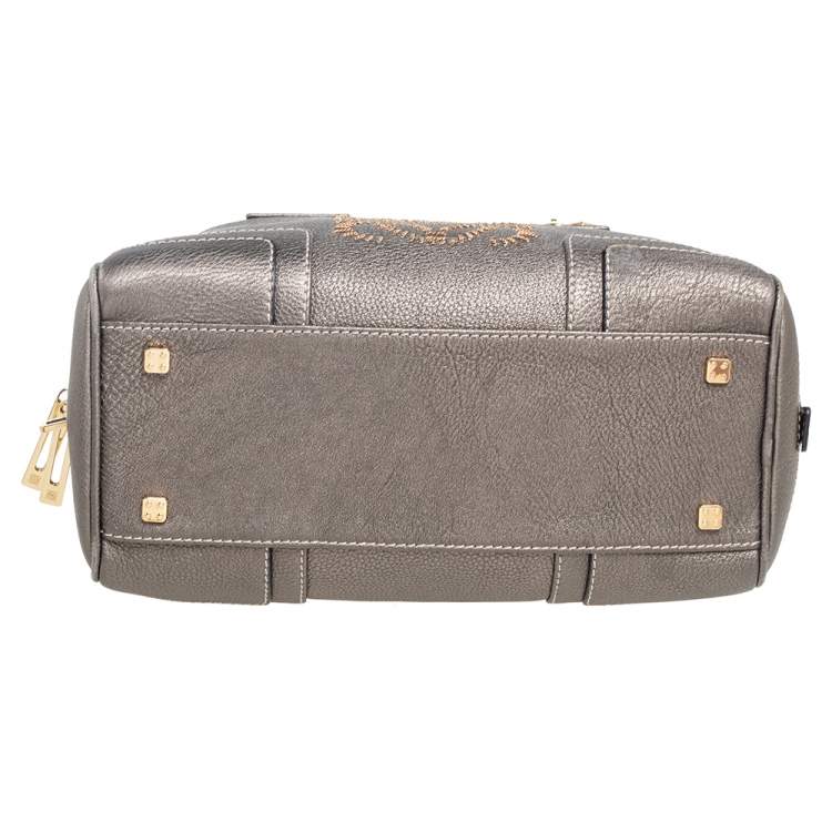 Pre Owned Loewe Metallic Grey Grained Leather Small Amazona Satchel