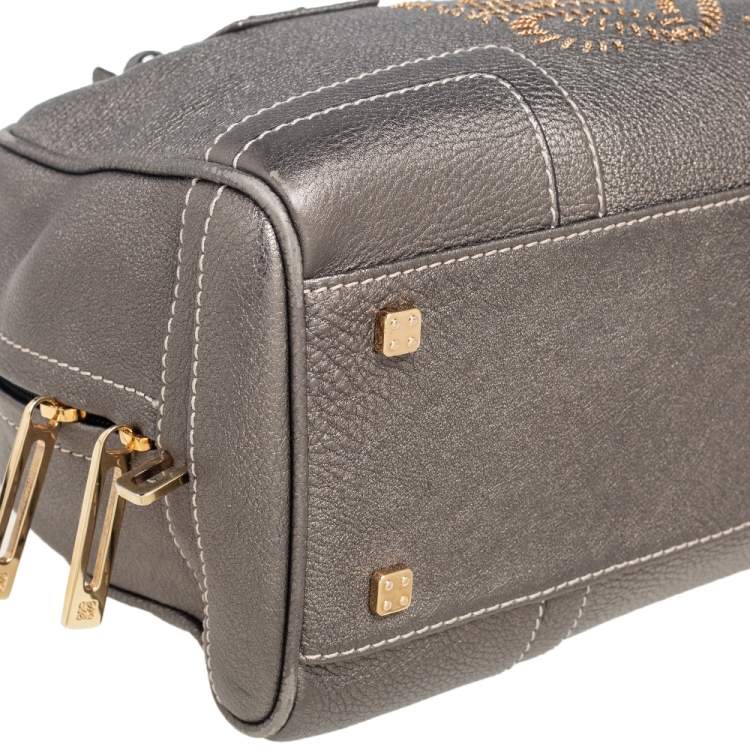 Pre Owned Loewe Metallic Grey Grained Leather Small Amazona Satchel