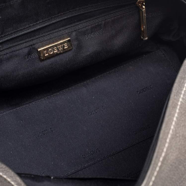 Pre Owned Loewe Metallic Grey Grained Leather Small Amazona Satchel