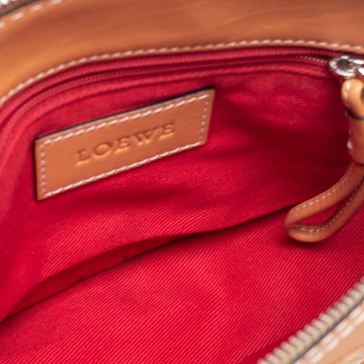 Pre Owned Loewe Tan Leather Logo & Anagram Patch Shoulder Bag