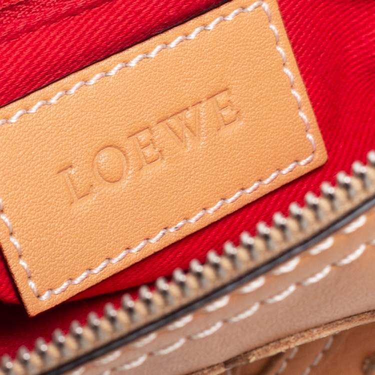 Pre Owned Loewe Tan Leather Logo & Anagram Patch Shoulder Bag