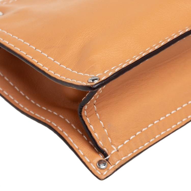 Pre Owned Loewe Tan Leather Logo & Anagram Patch Shoulder Bag