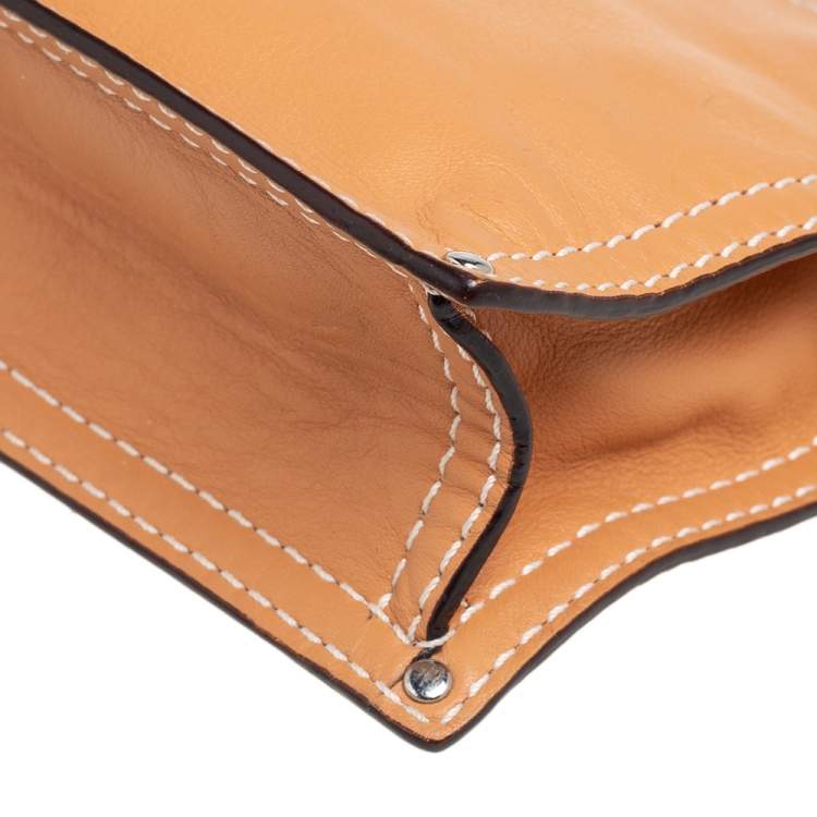 Pre Owned Loewe Tan Leather Logo & Anagram Patch Shoulder Bag