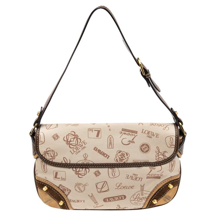 Pre Owned Loewe Multicolor Signature Printed Canvas, Suede and Leather Shoulder Bag