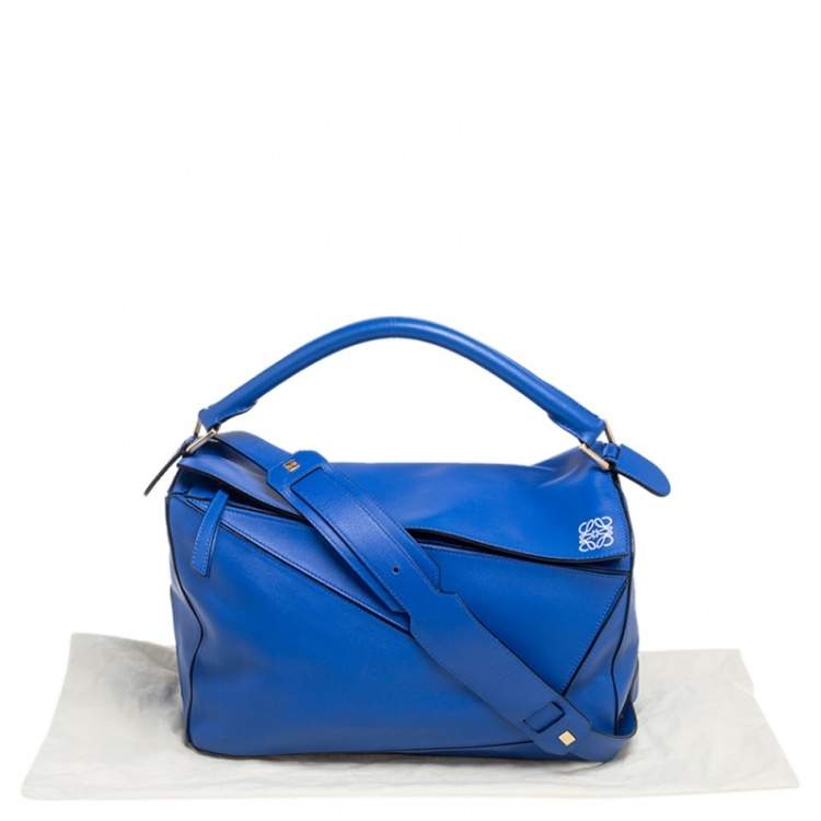 Pre Owned Loewe Royal Blue Leather Large Puzzle Bag