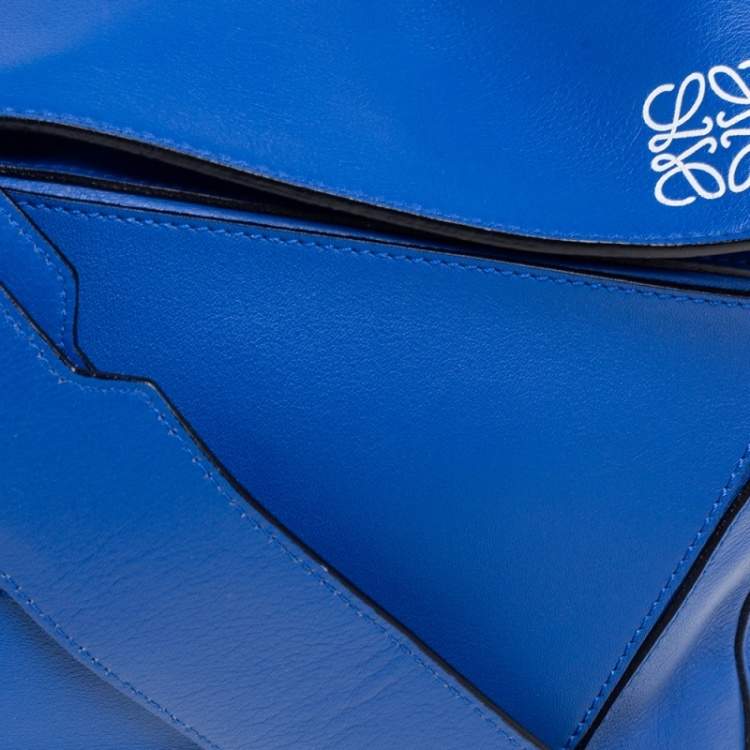 Pre Owned Loewe Royal Blue Leather Large Puzzle Bag