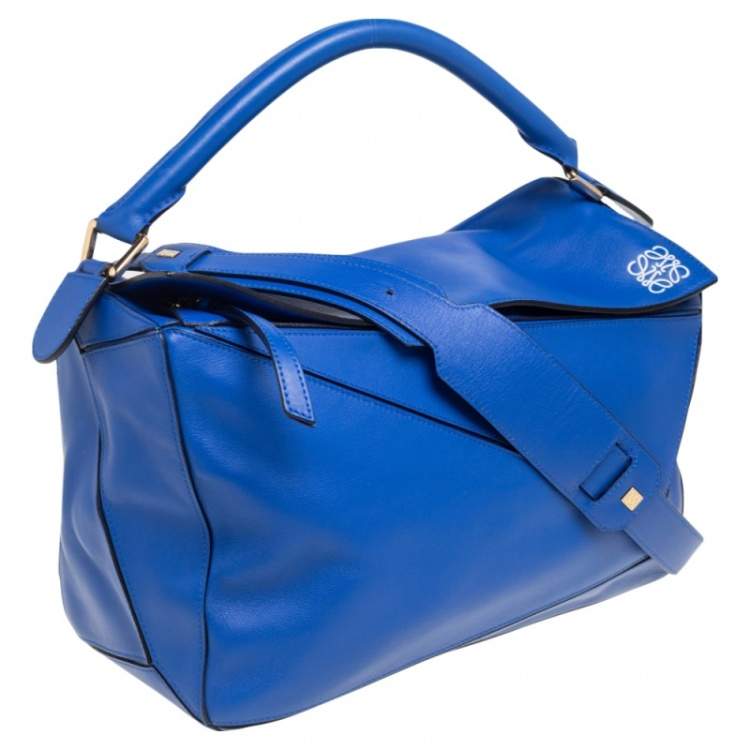 Pre Owned Loewe Royal Blue Leather Large Puzzle Bag