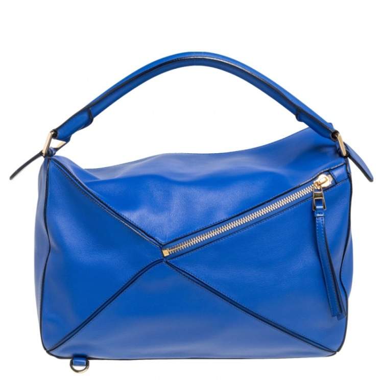 Pre Owned Loewe Royal Blue Leather Large Puzzle Bag