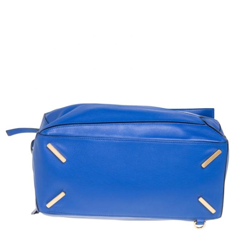 Pre Owned Loewe Royal Blue Leather Large Puzzle Bag