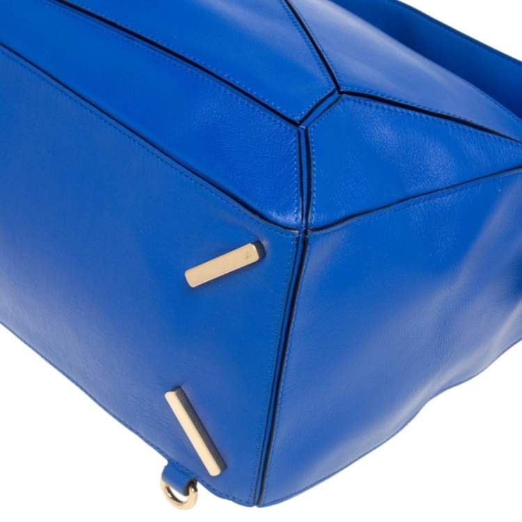 Pre Owned Loewe Royal Blue Leather Large Puzzle Bag