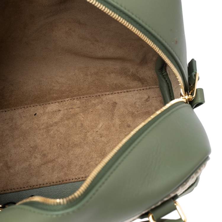 Pre Owned Loewe Green Leather and Jacquard Canvas Amazona 19 Bag