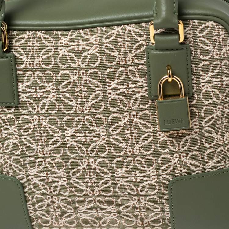 Pre Owned Loewe Green Leather and Jacquard Canvas Amazona 19 Bag