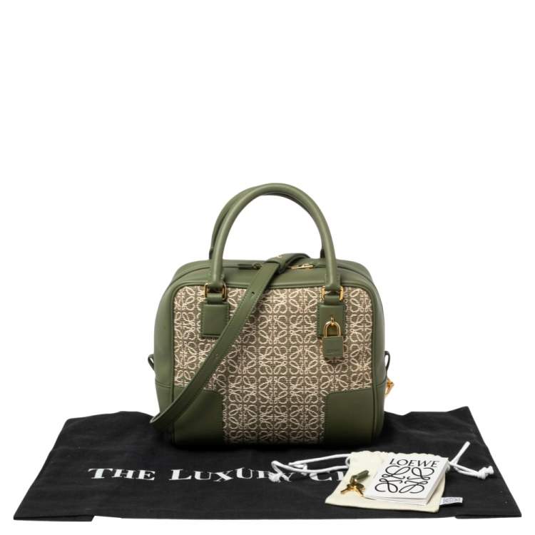 Pre Owned Loewe Green Leather and Jacquard Canvas Amazona 19 Bag
