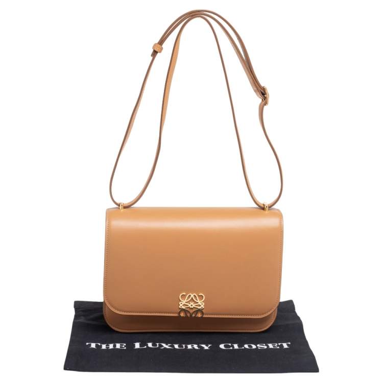 Pre Owned Loewe Tan Leather Anagram Flap Shoulder Bag