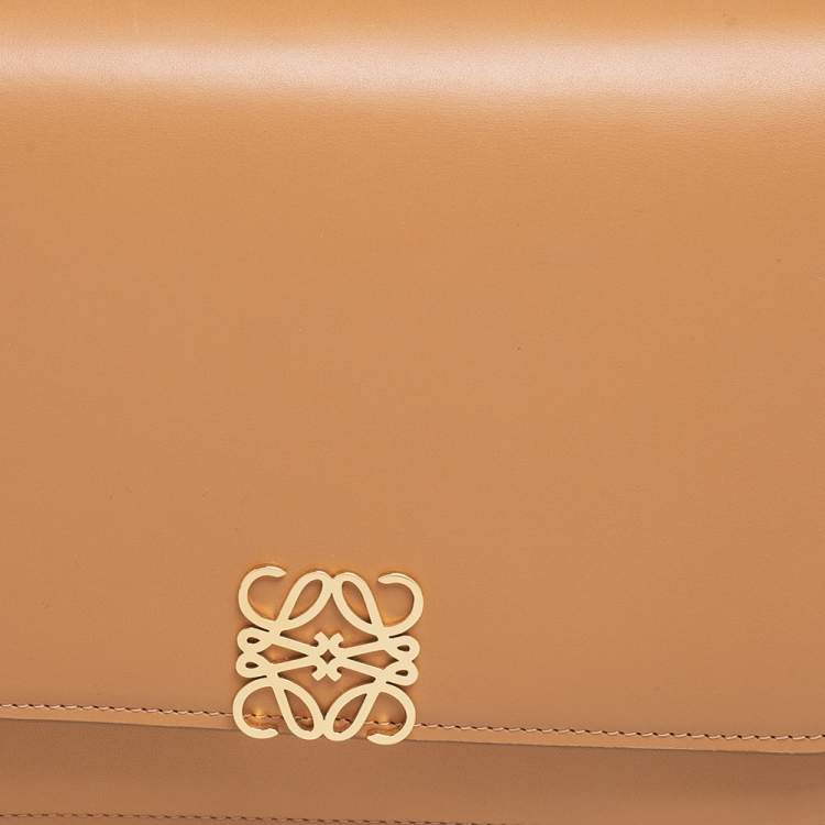 Pre Owned Loewe Tan Leather Anagram Flap Shoulder Bag