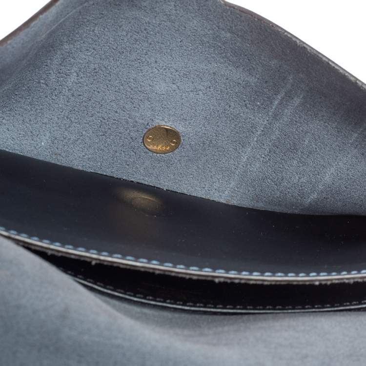 Pre Owned Loewe Black/Blue Leather Flap Shoulder Bag