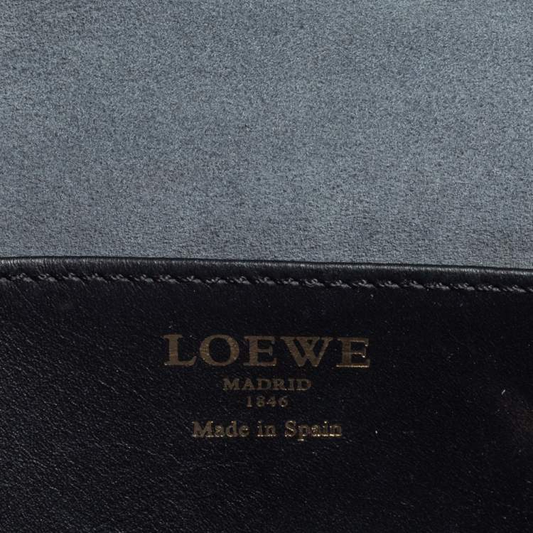Pre Owned Loewe Black/Blue Leather Flap Shoulder Bag