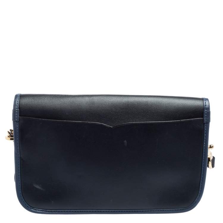 Pre Owned Loewe Black/Blue Leather Flap Shoulder Bag