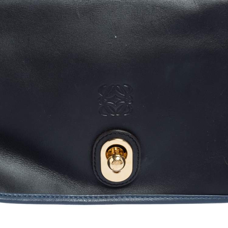 Pre Owned Loewe Black/Blue Leather Flap Shoulder Bag