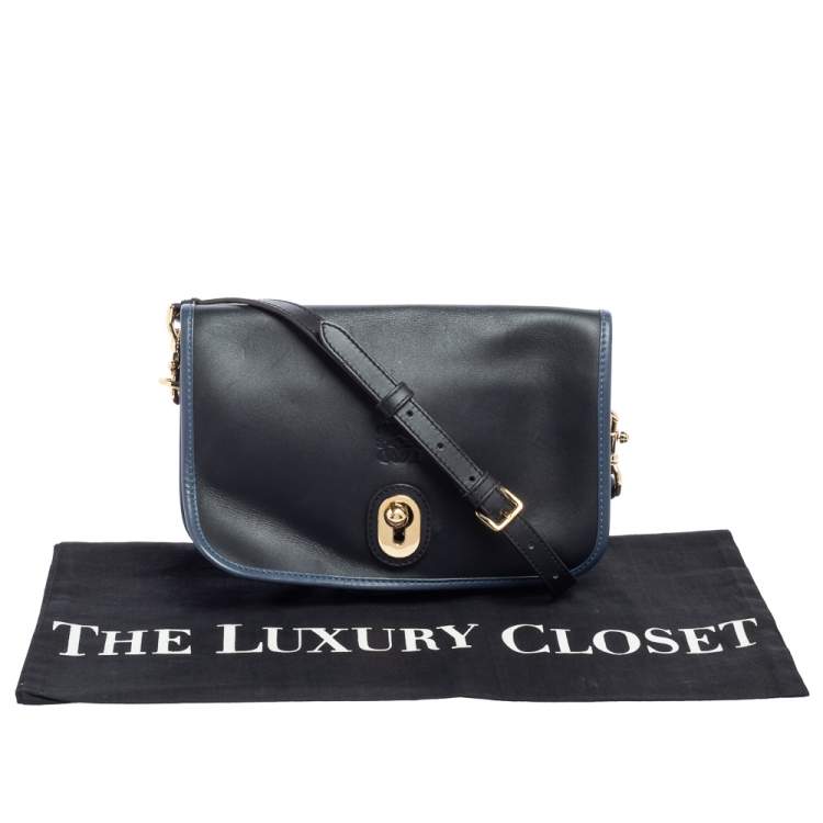 Pre Owned Loewe Black/Blue Leather Flap Shoulder Bag