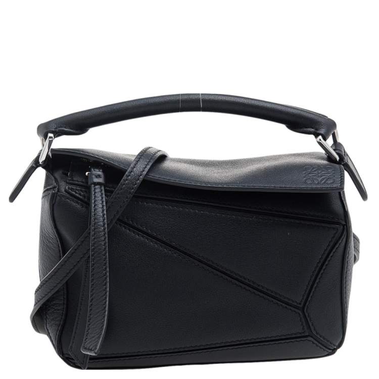 Pre Owned Loewe Black Leather Mini Puzzle Shoulder Bag