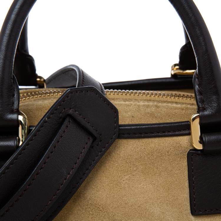 Pre Owned Loewe Cream/Dark Brown Suede and Leather Amazona 28 Bag