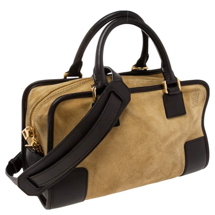 Pre Owned Loewe Cream/Dark Brown Suede and Leather Amazona 28 Bag