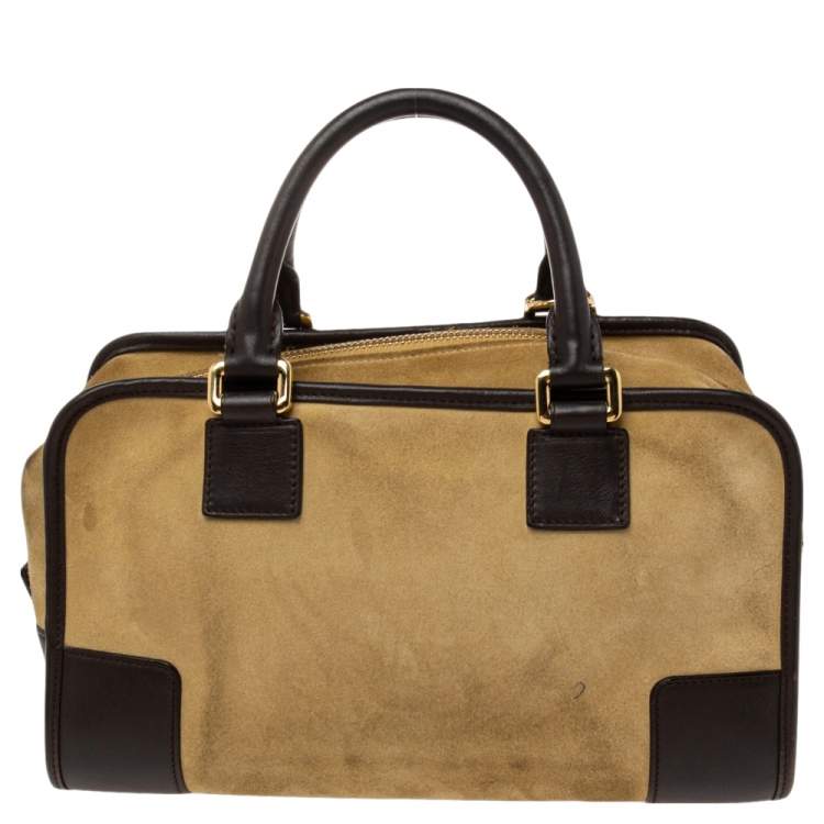 Pre Owned Loewe Cream/Dark Brown Suede and Leather Amazona 28 Bag