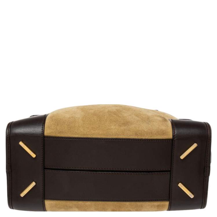 Pre Owned Loewe Cream/Dark Brown Suede and Leather Amazona 28 Bag