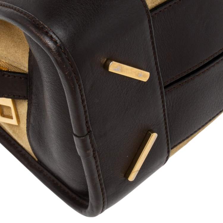 Pre Owned Loewe Cream/Dark Brown Suede and Leather Amazona 28 Bag