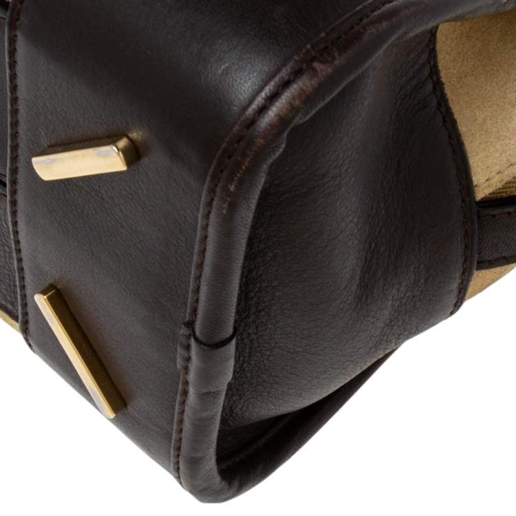 Pre Owned Loewe Cream/Dark Brown Suede and Leather Amazona 28 Bag