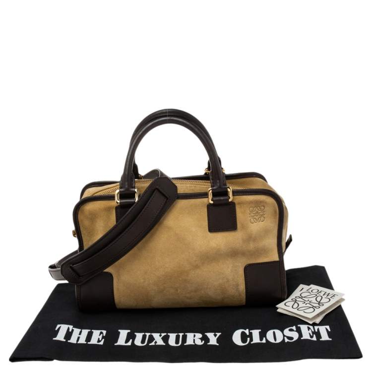 Pre Owned Loewe Cream/Dark Brown Suede and Leather Amazona 28 Bag