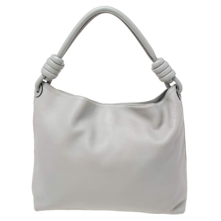 Pre Owned Loewe Grey Leather Flamenco Knot Hobo