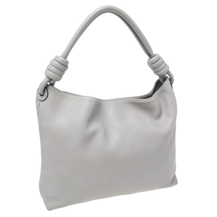Pre Owned Loewe Grey Leather Flamenco Knot Hobo