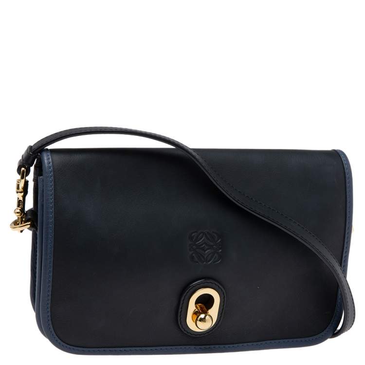 Pre Owned Loewe Black/Blue Leather Ines Shoulder Bag