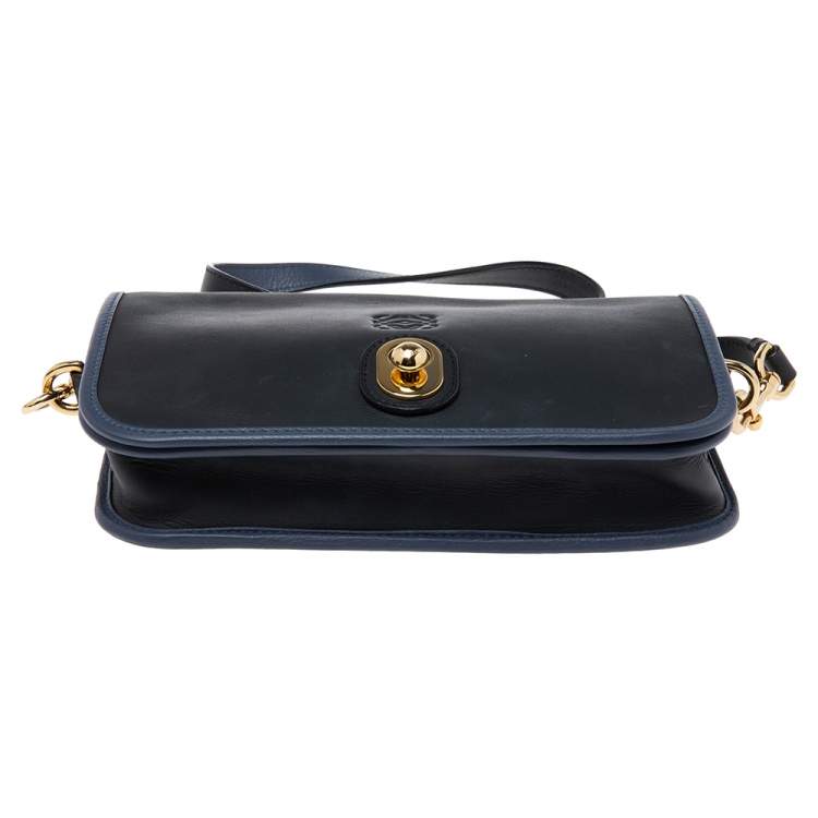 Pre Owned Loewe Black/Blue Leather Ines Shoulder Bag