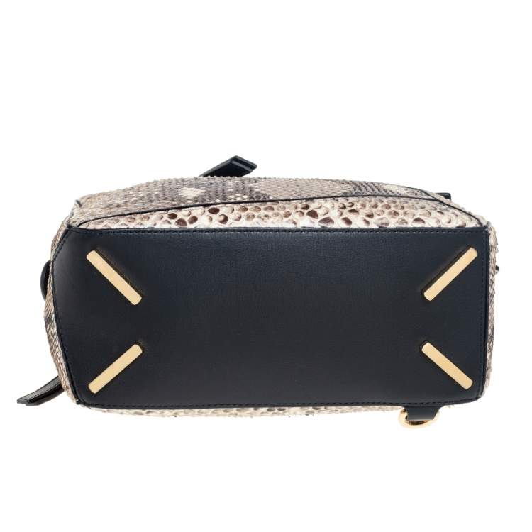 Pre Owned Loewe Black/Beige Python and Leather Small Puzzle Shoulder Bag