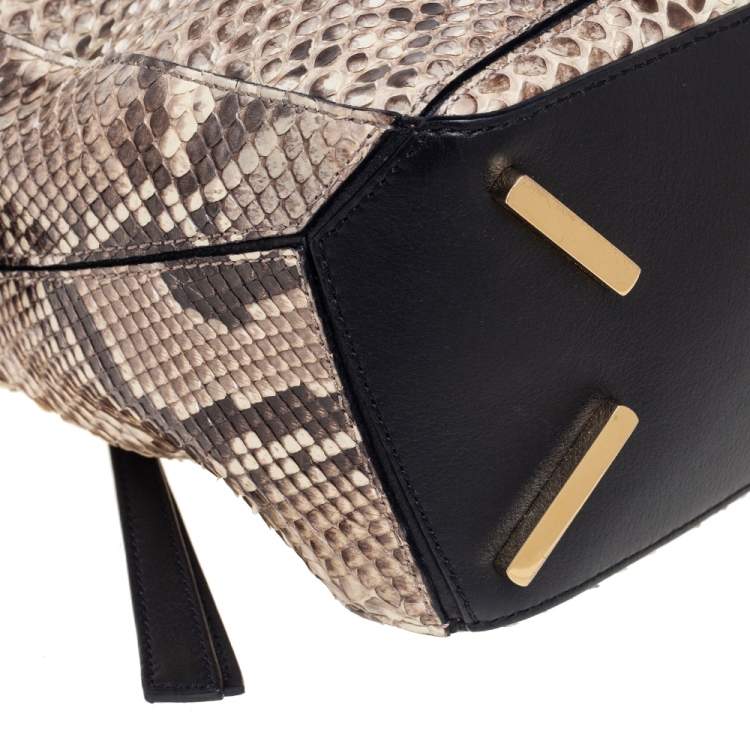 Pre Owned Loewe Black/Beige Python and Leather Small Puzzle Shoulder Bag
