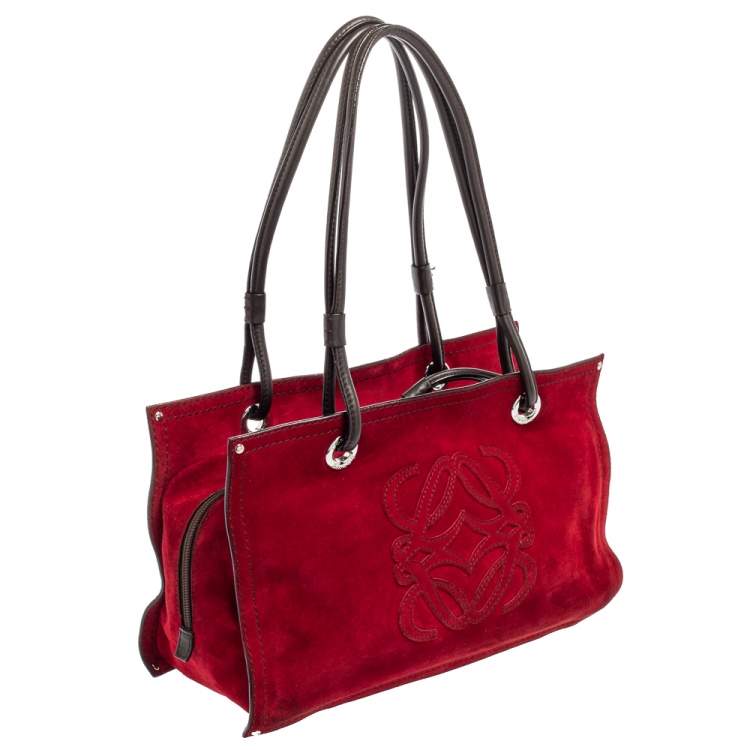 Pre Owned Loewe Brown/Dark Red Suede And Leather Satchel