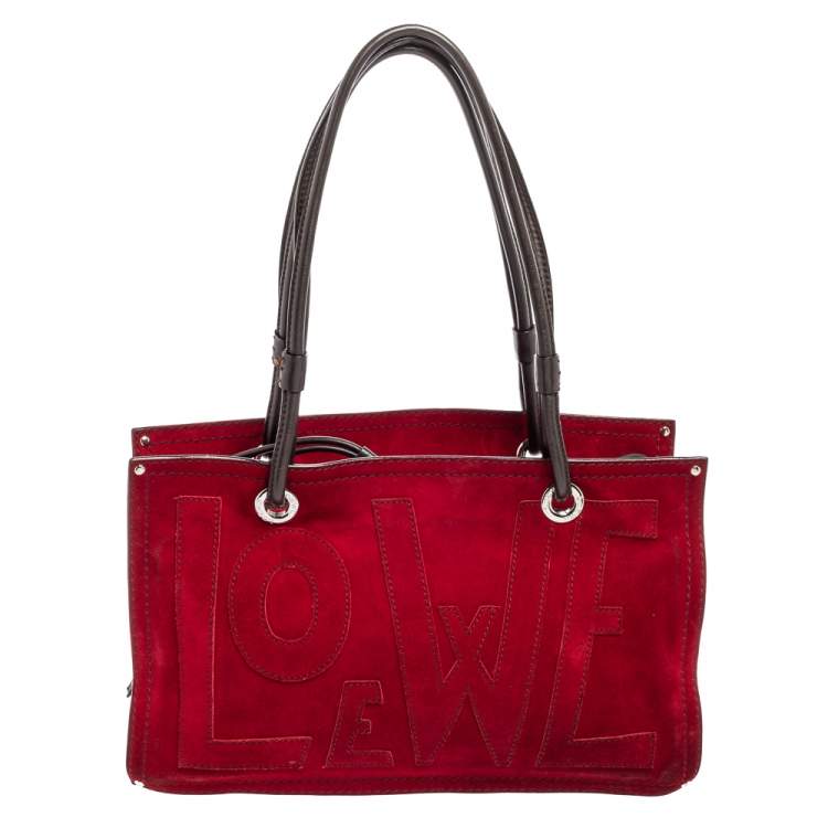 Pre Owned Loewe Brown/Dark Red Suede And Leather Satchel