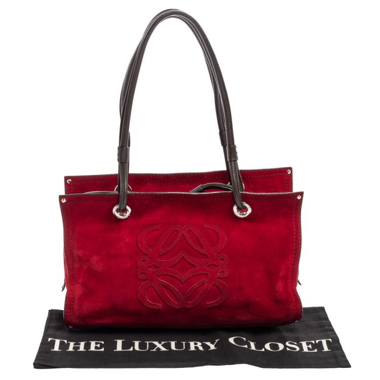 Pre Owned Loewe Brown/Dark Red Suede And Leather Satchel