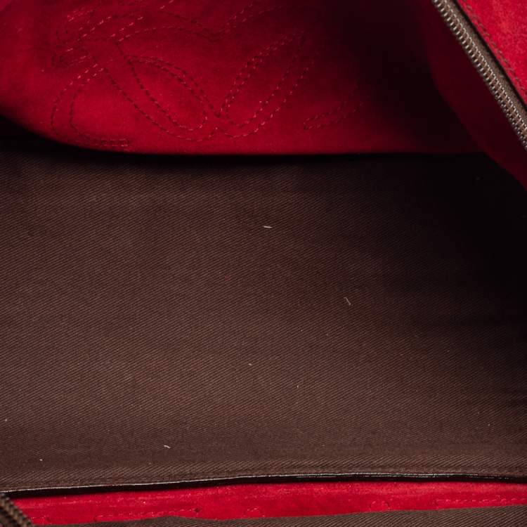 Pre Owned Loewe Brown/Dark Red Suede And Leather Satchel