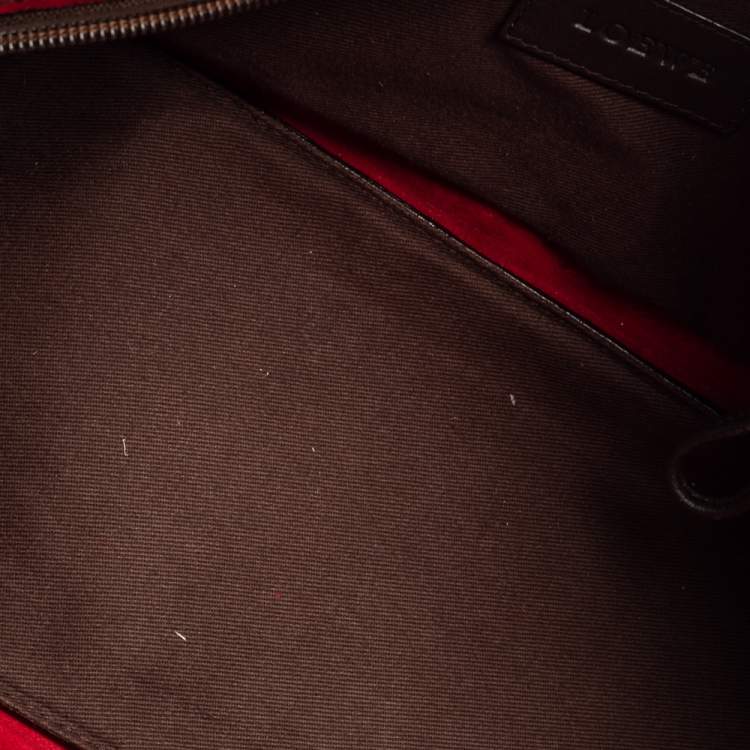Pre Owned Loewe Brown/Dark Red Suede And Leather Satchel