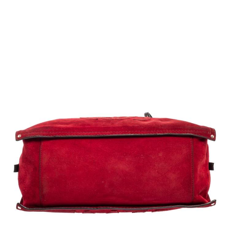 Pre Owned Loewe Brown/Dark Red Suede And Leather Satchel