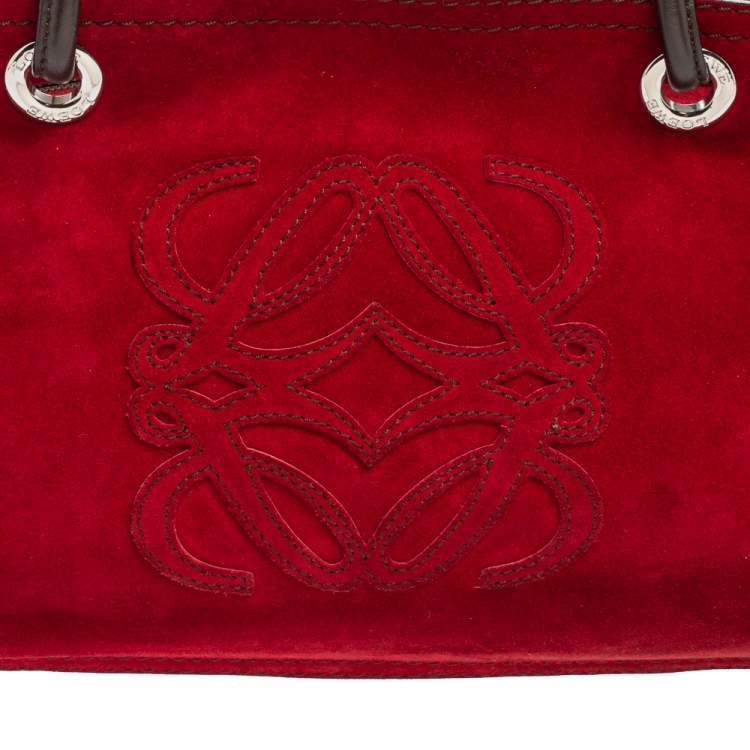 Pre Owned Loewe Brown/Dark Red Suede And Leather Satchel