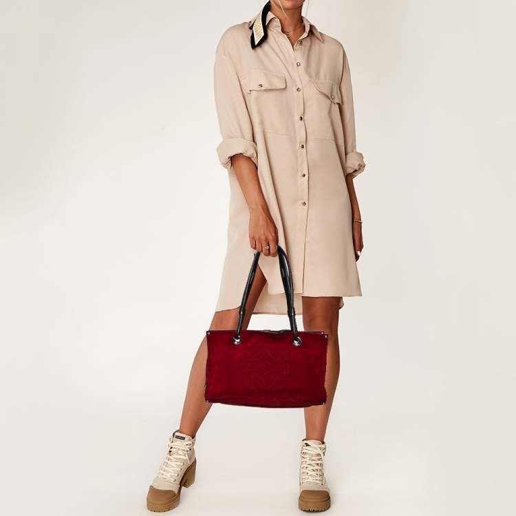 Pre Owned Loewe Brown/Dark Red Suede And Leather Satchel