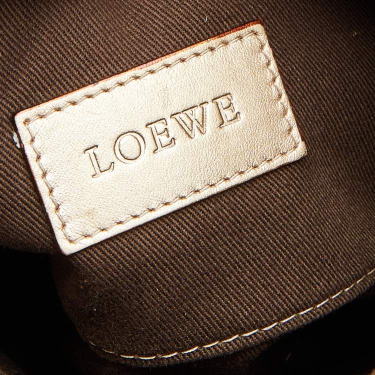 Pre Owned Loewe Beige/Gold Canvas and Leather Messenger Bag