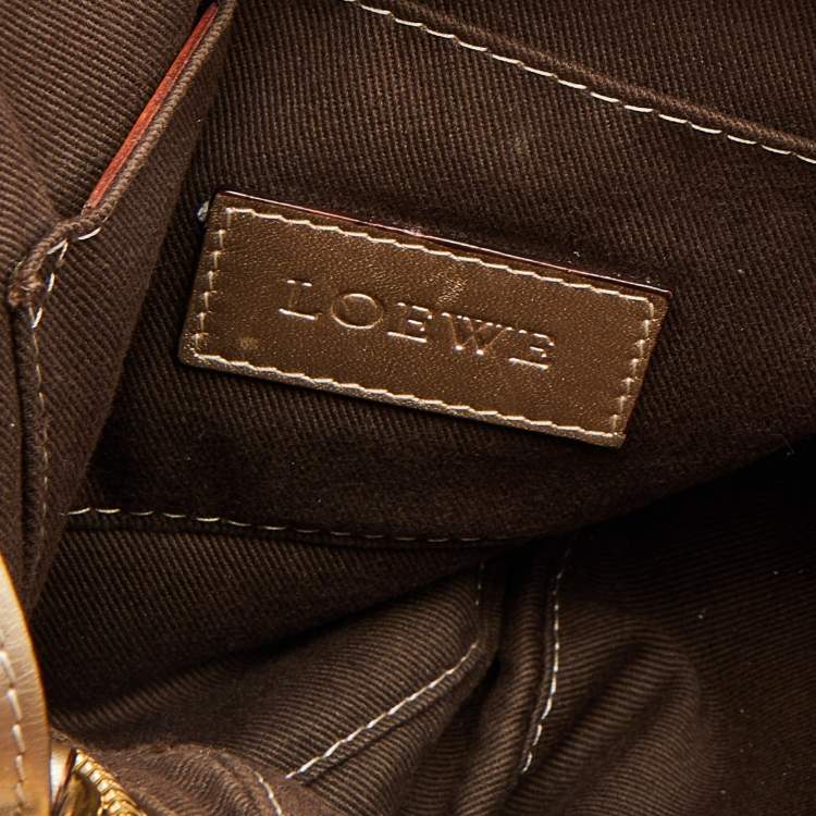 Pre Owned Loewe Beige/Gold Canvas and Leather Messenger Bag